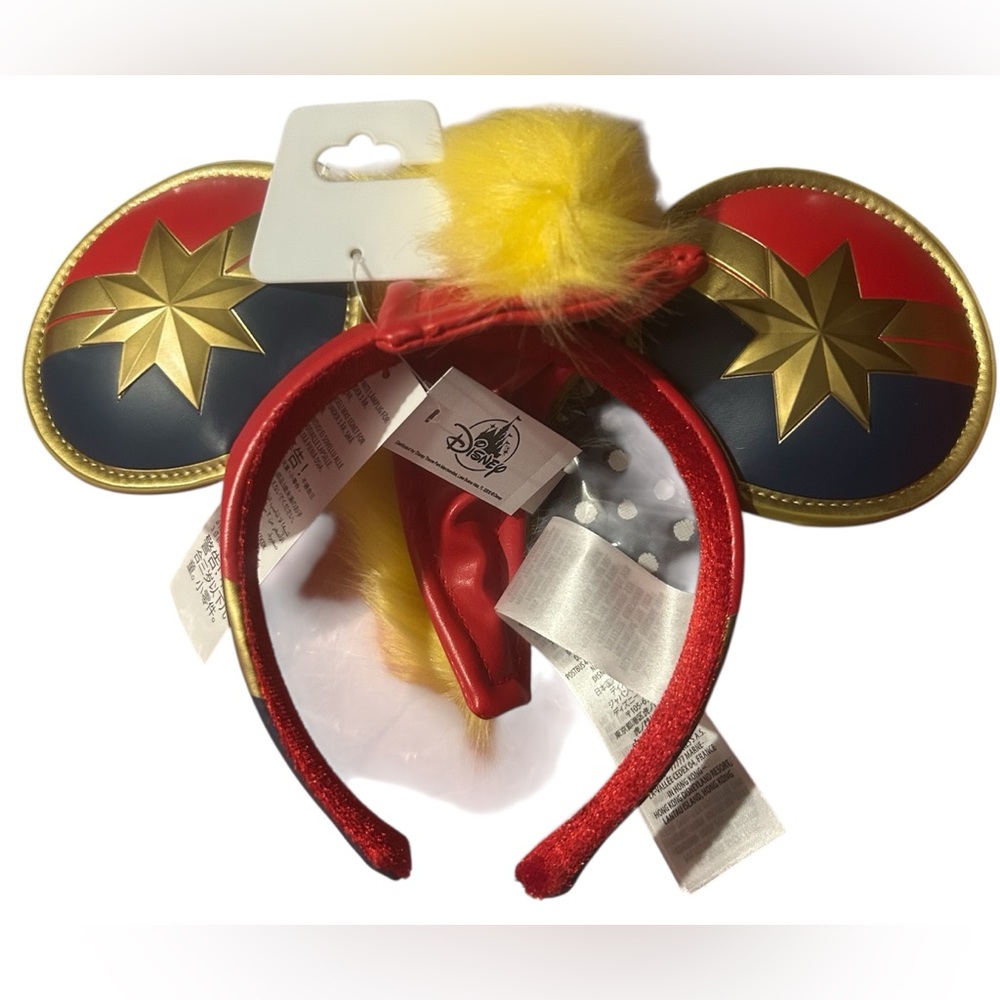 Loungefly Red, Blue and Gold Captain Marvel Ear Headband with Yellow Pom NWT